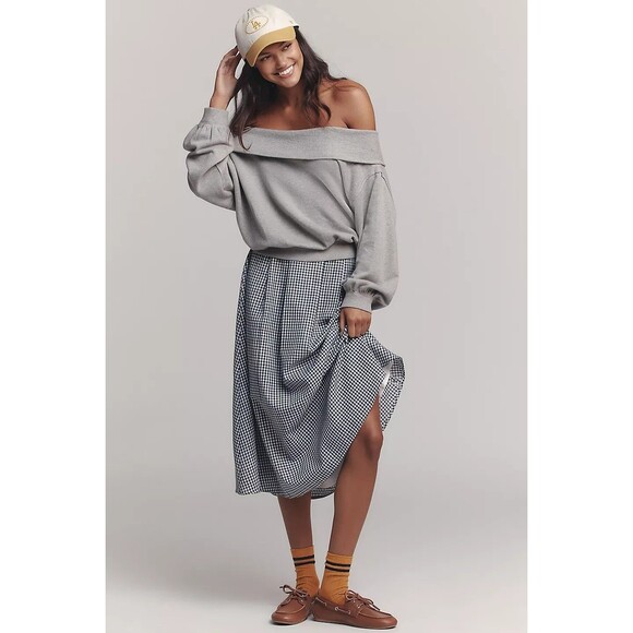 Anthropologie Pilcro Long-Sleeve Slouchy Off-The-Shoulder Top Cotton S 283393 - Picture 3 of 4